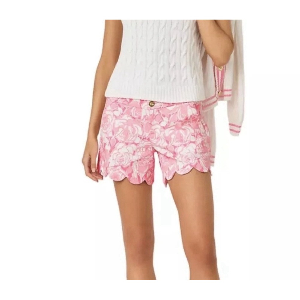 Lilly Pulitzer Buttercup Pink White Floral Scalloped Shorts Cotton Size 4